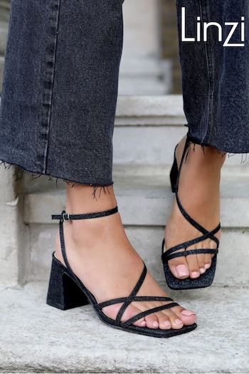 Linzi Black Liliana Glitter Crossover Slingback Block Heeled Sandals (B45812) | £35