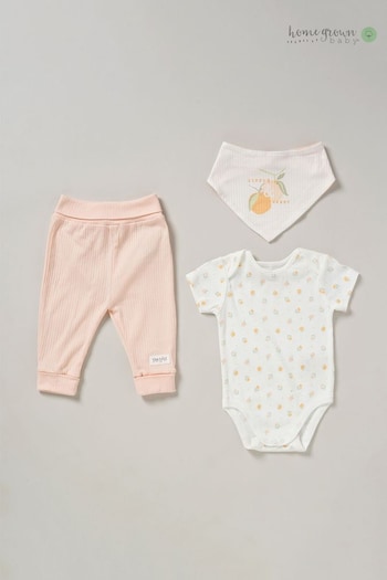 Homegrown Pink Print 3-Piece Top Joggers and Reversible Bib Outfit Set (B45858) | £20