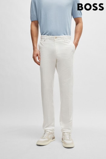 BOSS White Slim Fit Stretch Cotton Trousers (B45901) | £139