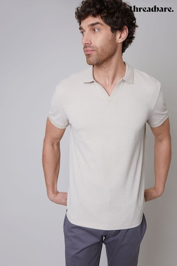 Threadbare Ecru Printed Pique Open Collar Cotton Polo Shirt (B45914) | £20