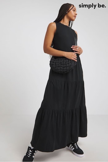 Simply Be Tiered Cotton Maxi Black green Dress (B45918) | £26