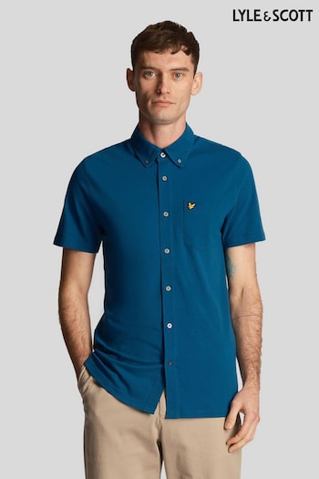 Lyle & Scott Blue Short Sleeve Pique Shirt (B45963) | £65