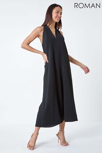Roman Black Plain Twist Detail Trapeze Maxi Dress (B45971) | £50