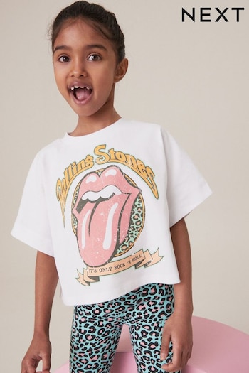 White/Blue Rolling Stones Boxy T-Shirt And Cycle Short Set (3-16yrs) (B46015) | £18 - £24