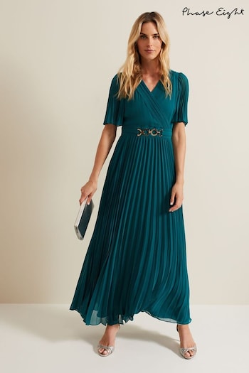 Phase Eight Green Yasmina Pleated Maxi Dress (B46063) | £199