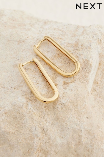 Gold Plated Sterling Silver Oval Hoop Earrings (B46071) | £28