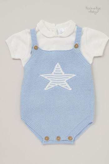 Rock-A-Bye Baby Boutique Blue Cotton Jersey T-Shirt and Knit Dungaree Set (B46091) | £20