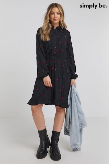 Simply Be Embroided Strawberry Shirt Black Dress (B46155) | £39
