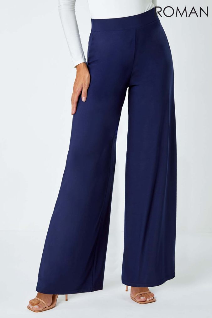 Ladies navy stretch trousers cheap