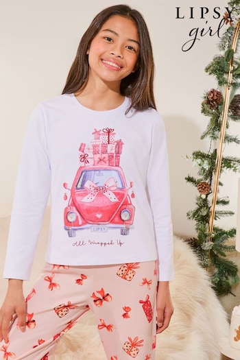 Lipsy White/Red Christmas Jersey Pyjamas Trousers Set (From 3-16yrs) (B46236) | £20 - £28