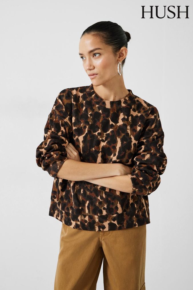 Warehouse leopard motif sweatshirt outlet