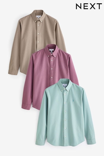 Sage Green/Mauve Purple/Stone Natural Long Sleeve Oxford shirts Armour 3 Pack (B46262) | £72