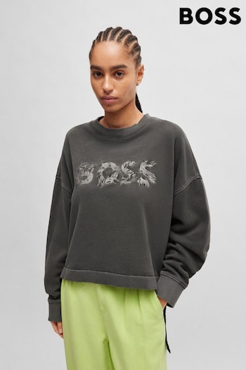 BOSS Black BOSS Logo Black Sweatshirt in Cotton Terry With Adjustable Hem (B46294) | £169