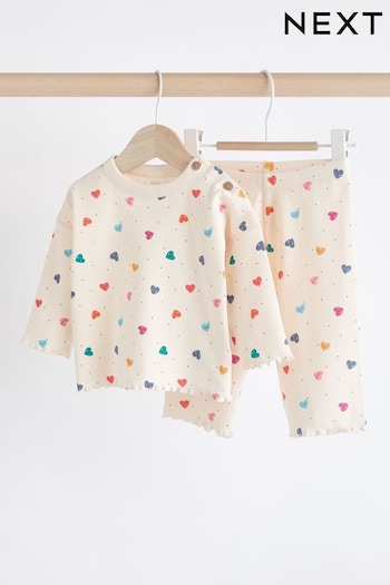White/Multicolour Heart Print Baby 2 Piece Top & Wide Leg Trousers Set (B46301) | £10 - £12