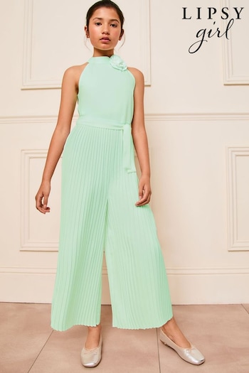 Lipsy Green Chiffon Halter Occasion Culotte Jumpsuit (5-16yrs) (B46424) | £44 - £52