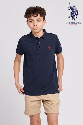 U.S. Polo Assn. Boys Blue Check Texture Polo Shirt (B46661) | £45 - £54