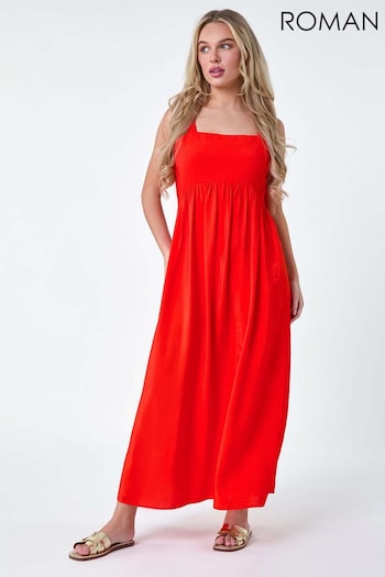 Roman Orange Plain Stretch Back Maxi Dress (B46728) | £40