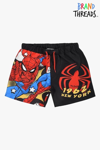 Brand Threads Black Spiderman Boys Swim Shorts (B46737) | £15