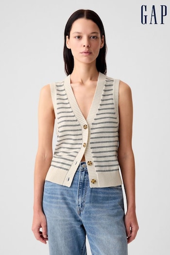 Gap Black/Neutral Linen Blend Sleeveless Knit Vest (B46860) | £30