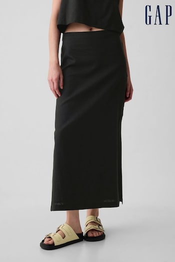 Gap Black Linen-Blend Split Maxi Skirt (B47049) | £40