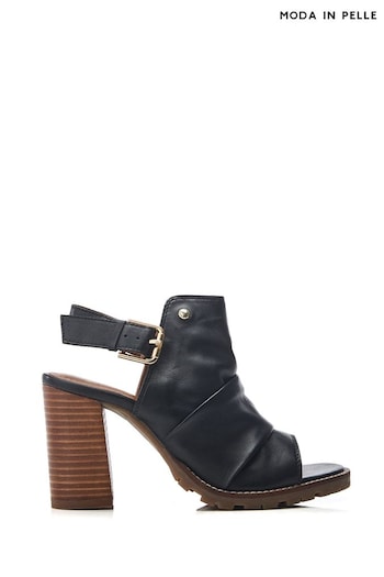 Moda in Pelle Mirianne Rouched High Vamp Block Black Heels (B47151) | £89