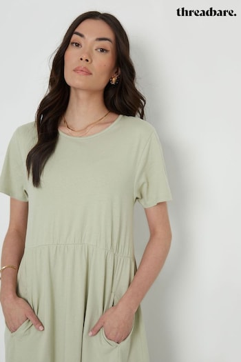 Threadbare Green Cotton Smock Style Midi Dress (B47241) | £20