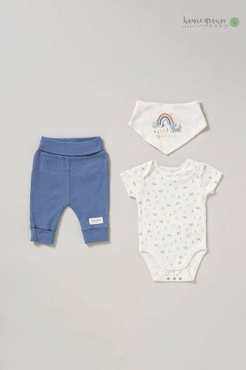 Homegrown Blue 3-Piece Bodysuit Joggers And Reversible Bib Outfit Set (B47320) | £20