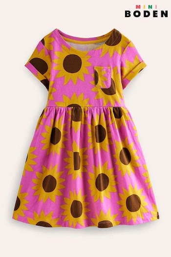 Boden Pink Sunflower Short-sleeved Fun Jersey Dress (B47427) | £21 - £23