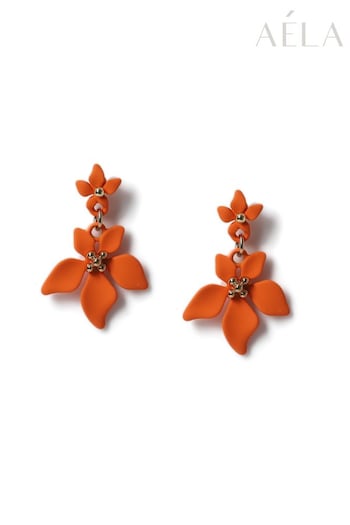 Aela Orange Powdercoat Flower Drop Earrings (B47465) | £9