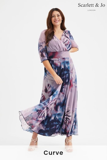 Scarlett & Jo Purple & Blue Floral Verity 3/4 Sleeve Maxi Gown (B47468) | £95