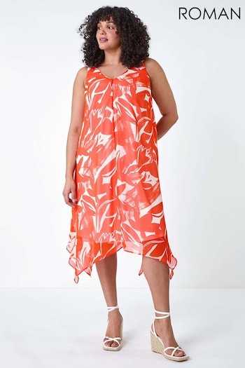 Roman Orange Abstract Print Chiffon Dress (B47539) | £52