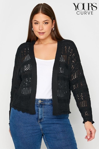 Your Curve Black Pure Cotton Cropped Pointelle Cardigan (B47569) | £29