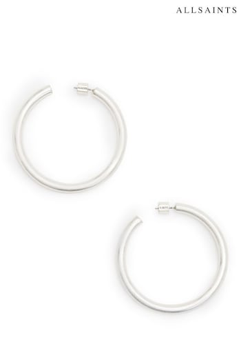 AllSaints Silver Tone Stone Thick Tube Hoop Earrings (B47643) | £45