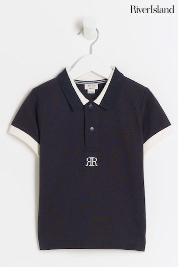 River Island Blue Boys Pique Tipped Polo Shirt (B47904) | £15