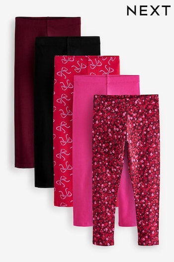 Red Bow/Pink/Black Floral Leggings 5 Pack (3-16yrs) (B47918) | £20 - £28