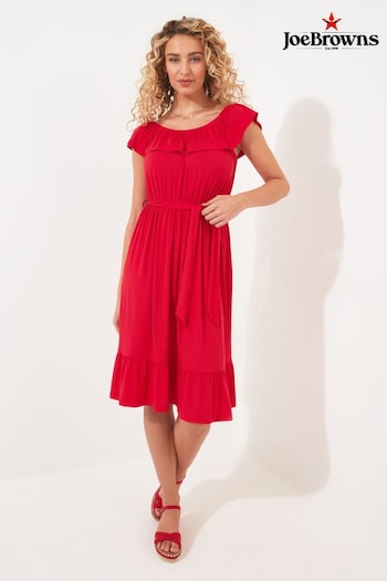 Joe Browns Red Frilly Bardot Tie Waist Jersey Dress (B47939) | £50