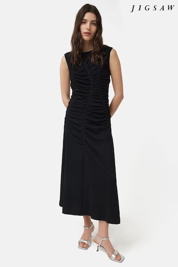 Jigsaw Ruched Jersey Black Dress (B48004) | £165