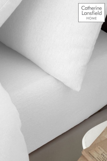 Catherine Lansfield White Brushed 100% Cotton Fitted Sheet (B48028) | £12 - £20