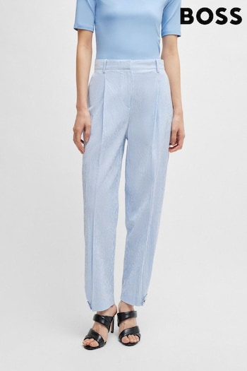 BOSS Blue Relaxed Fit Trousers in Striped Stretch-Cotton Seersucker (B48029) | £199