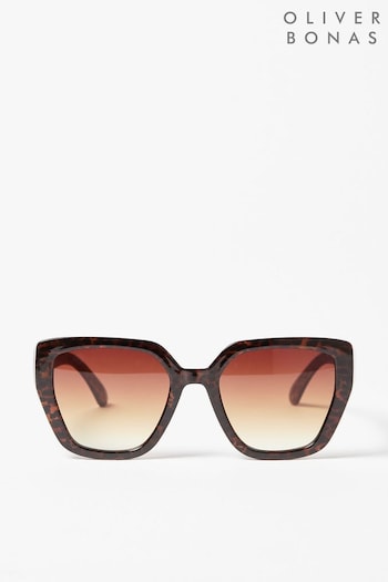Oliver Bonas Butterfly Faux Tortoiseshell Cat Eye Brown Sunglasses Square (B48127) | £26