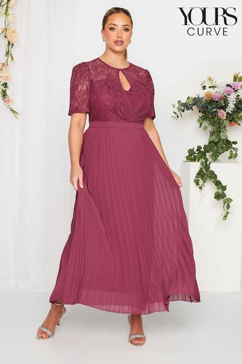 Yours Curve Red London Occasion Lace Puff Sleeve Pleat Maxi Dress (B48164) | £31