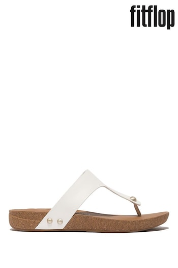 FitFlop iQushion Leather Toe Post White Sandals (B48186) | £80
