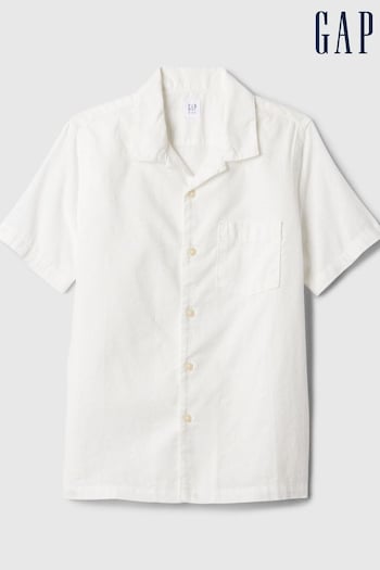 Gap White Short Sleeve Linen Cotton Shirt (4-13yrs) (B48239) | £20