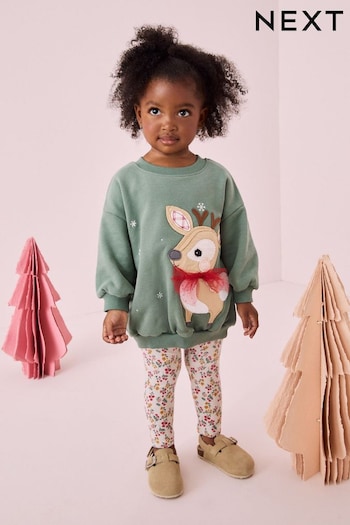 Blue Christmas Sweatshirt And Leggings Set (3mths-7yrs) (B48398) | £15 - £19