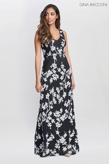 Gina Bacconi Flavia Floral Maxi Black Dress (B48438) | £320