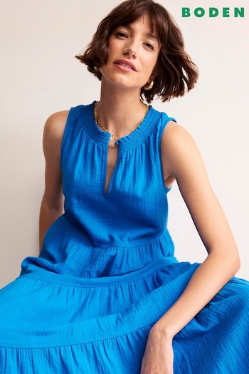 Boden Blue Double Cloth Maxi Tiered Dress (B48706) | £90