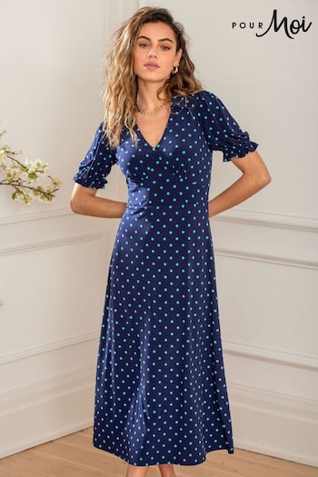 Pour Moi Blue Delphi V-Neck Slinky Stretch Midaxi Dress fake (B48714) | £55