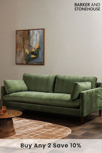 Barker and Stonehouse Olive Green Kaplan Velvet 3 Seater Sofa (B48727) | £995