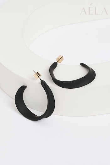 Aela Powdercoat Hoops Black Earrings (B48833) | £10