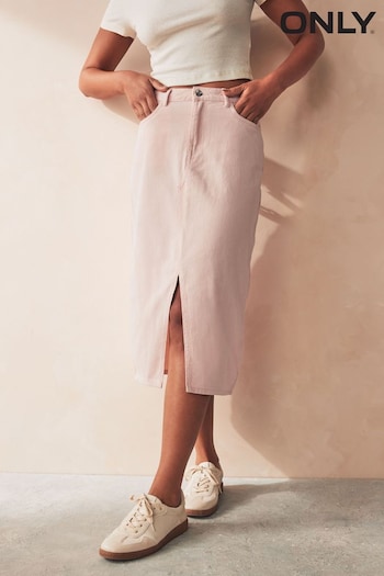 ONLY Pink Petite Denim Midi Skirt With Front Split (B48971) | £32